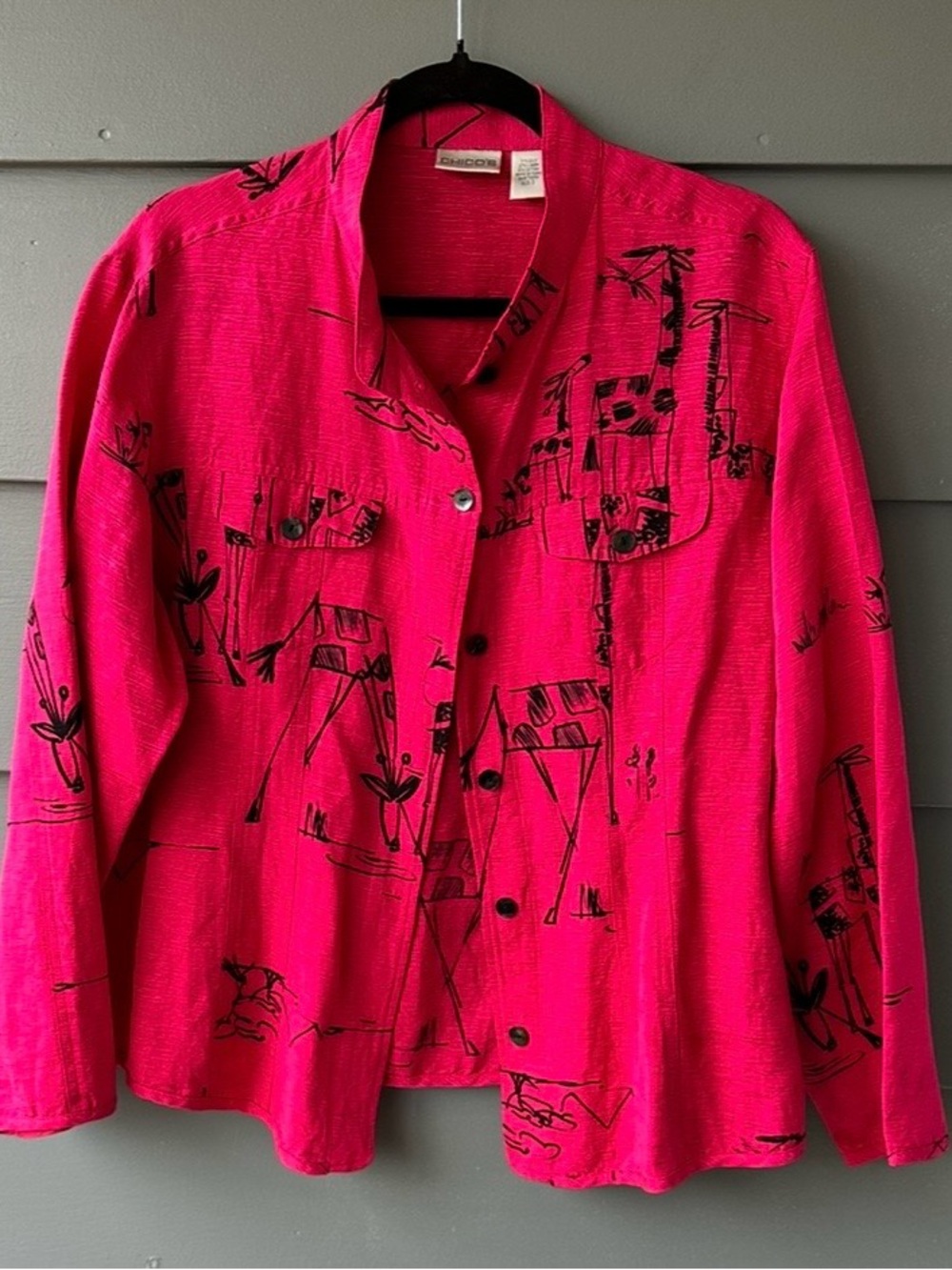 Chico’s vintage fuchsia pink giraffe jacket Sz 3 XL silk blend